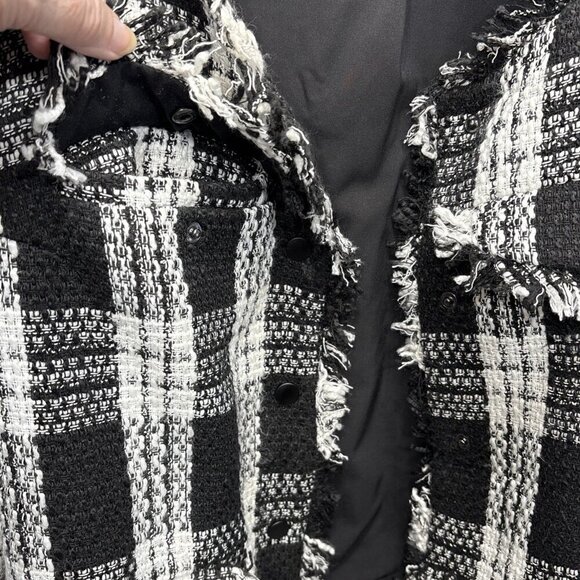 1.STATE Womens Jacket Blazer Coat SZ XXL Black White Tweed Plaid Cropped Fringe - Picture 6 of 8